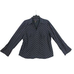 Lane Bryant Black Striped Button-Up Shirt With‎ Flared Cuffs Size 14/16